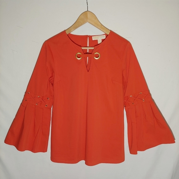Michael Kors Bright Orange Flare Sleeve Keyhole Tunic - Picture 1 of 9